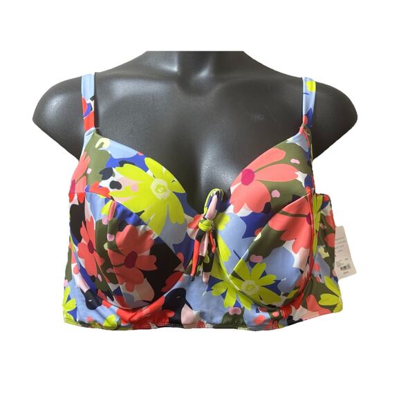 Lane Bryant Cacique Swim Lightly Lined Balconette Top 44G Underwire Floral NEW - Picture 2 of 8
